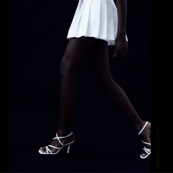 ZARA Strappy White Square Toe Heel Sandals Size 39 (US 8) - Picture 11 of 16